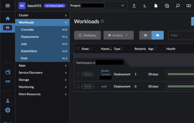 Rancher interface — BlackSwift Kontainers